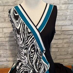 Christian Siriano C wonder poly sleeveless dress bold contrast black white teal
